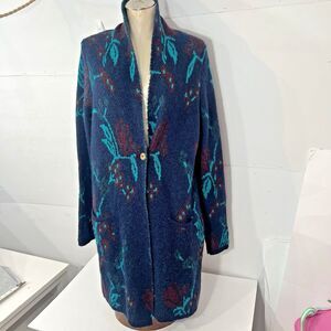 Vintage Oriana Blue Mohair Wool Blend Duster Large Shawl Collar Knit Cardigan